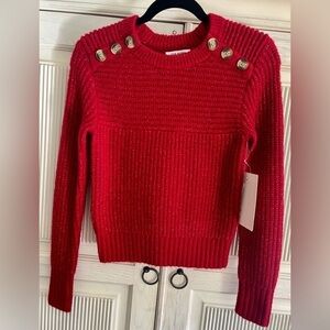 STEVE MADDEN Red Crewneck Sweater with Button Details, S